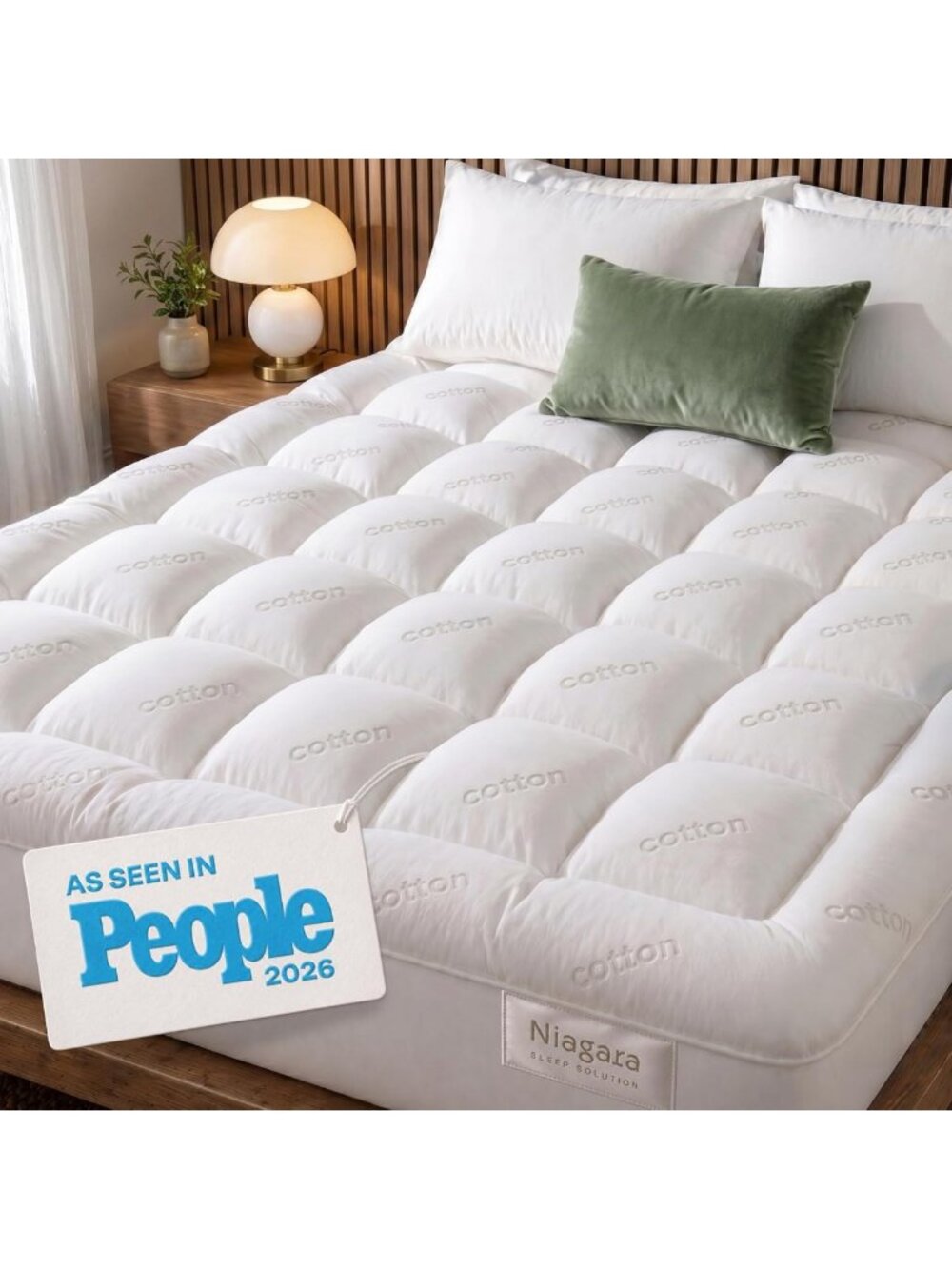 Cooling Mattress Topper - 100% Cotton, Queen Size, Breathable & Comfortable